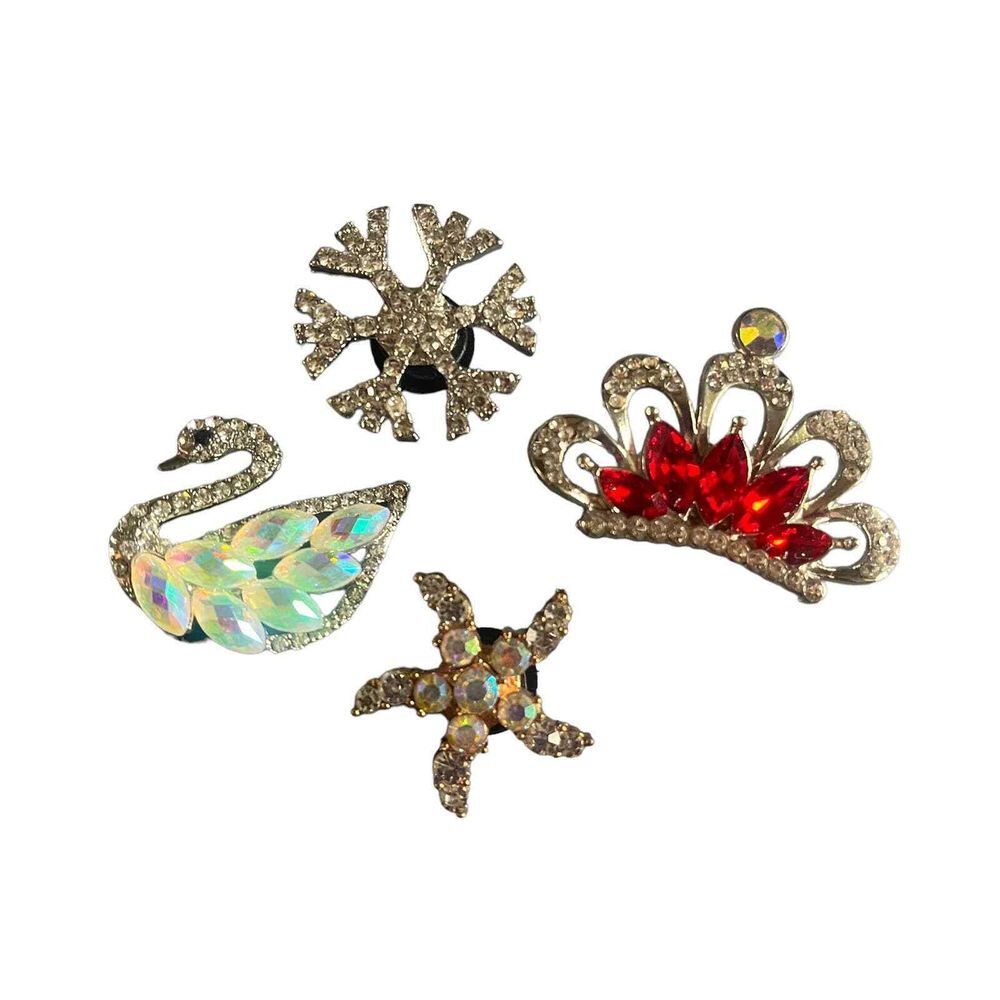Gold and Red Bling Charms for Clogs. Shoe Charms lot of 4‎  NEW. Crown & Star